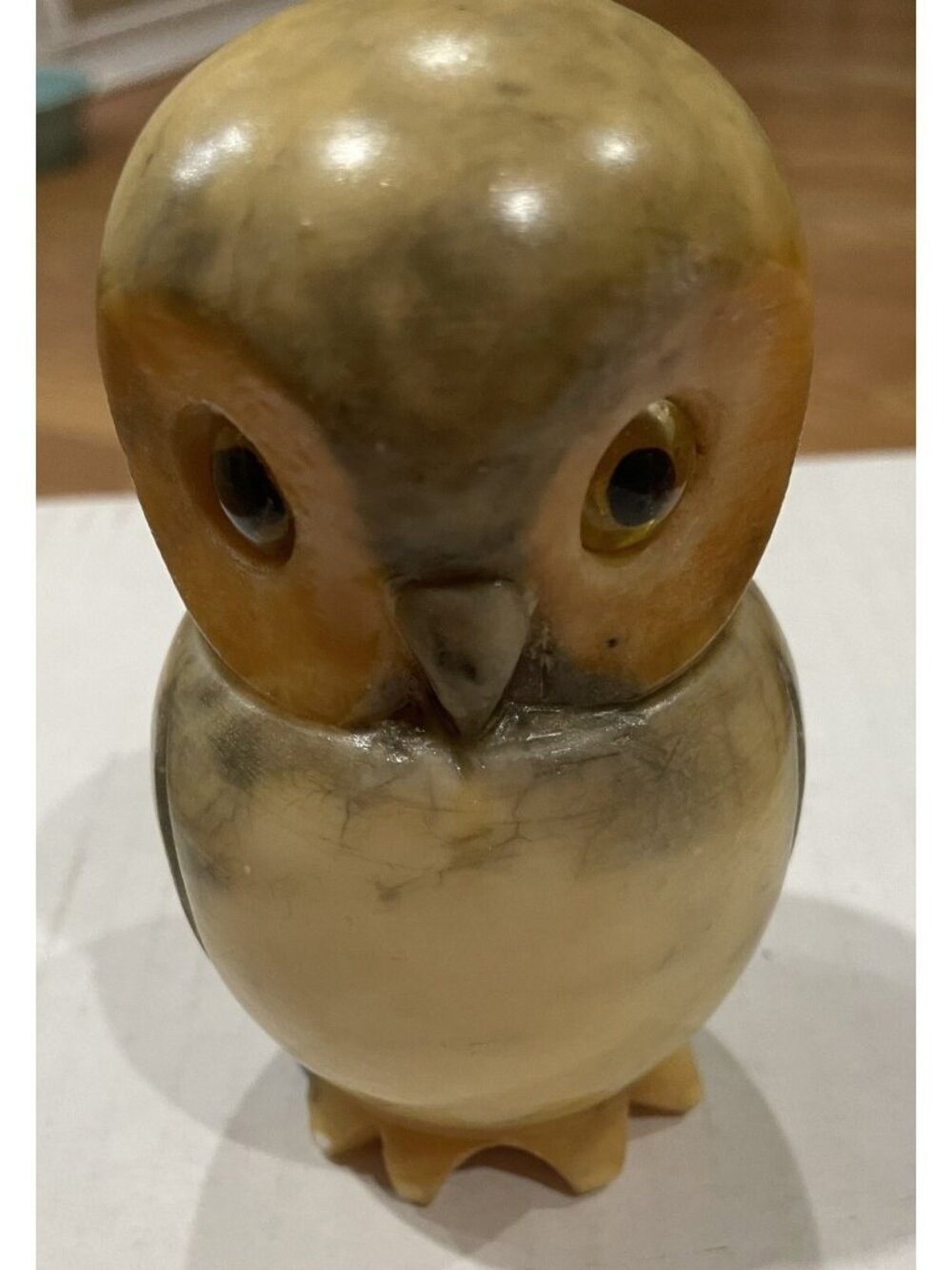 OWL- Genuine Alabaster Hand Carved Owl Figurine 4” Paper Weight Made in Italy